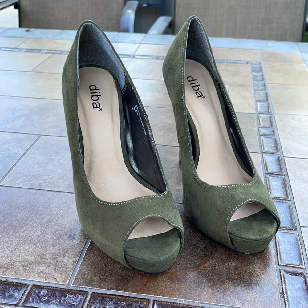 Diba Olive Green Stiletto Open Toe Heels